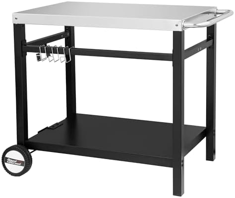 Royal Gourmet Dining Cart Table with Double-Shelf, Movable Stainless Steel Flattop Grill Cart, Hooks, Side Handle, Multifunctional PC3401S (Silver)