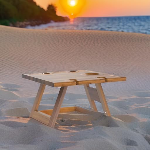 Portable Wine Picnic Table, Acacia Wood, Larger Tray Foldable, Charcuterie Board, Wine Gift, Decoration for Romantic Camping, Engagement Party, Concerts at Park, Glamping, Wood Color