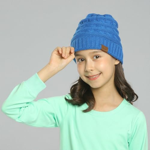 ViGrace Kids Winter Knit Hat Warm Fleece Lined Hats Children Cable Baby Beanie Skull Cap for Girls Boys