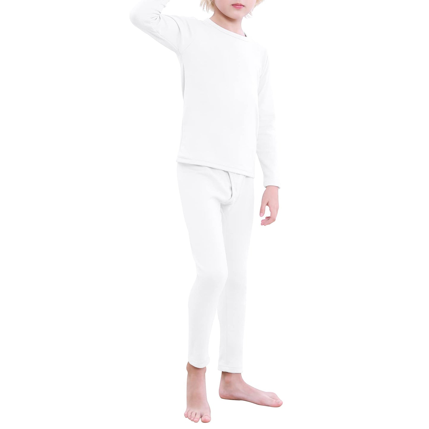 Zando Boys ThermaL Underwear Set for Kids Long Underwear Kids Base Layer for Boys GirLs Compression Long JohnsB White9T-10T