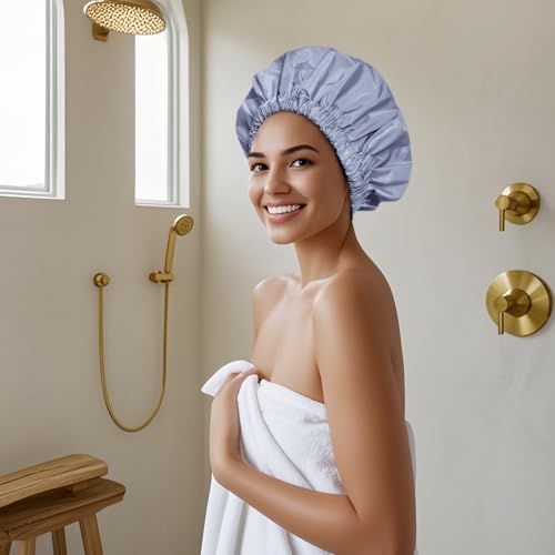 Reusable Shower Cap for Women, Large Waterproof Shower Essentials Bonnet Washable Elastic Band Bath Hair Wrap Hat for Long Hair, Braids(Mint Green)