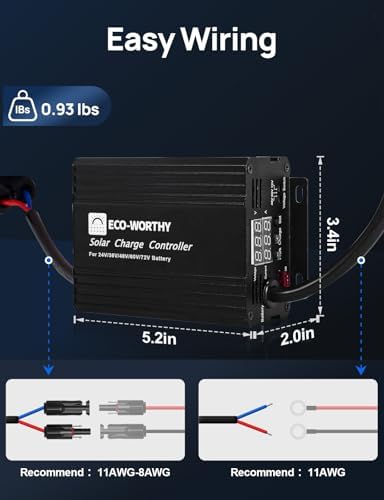 ECO-WORTHY 12A Boost MPPT Solar Charge Controller Solar Panel Regulator for 48V/60V/72V Lead-Acid, LiFePO4, Gel, Flooded Batteries .etc in Golf Cart Electric Vehicles and Solar System