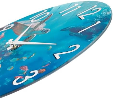 Outdoor Clock Waterproof - Nautical Ocean Decor Indoor Outdoor Wall Clocks for Patio Pool Garden Bathroom Home - Blue 12 Inch Glass, Sea Turtle Underwater Theme
