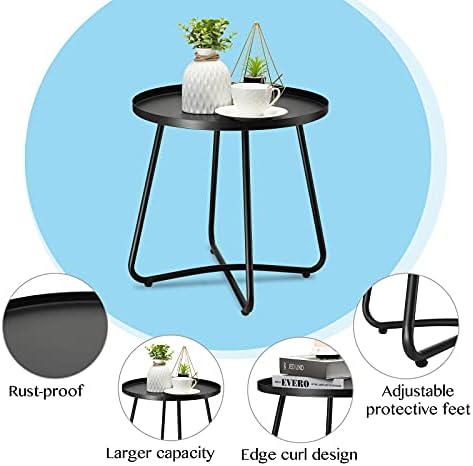 danpinera Outdoor Side Tables, Weather Resistant Steel, Small Round End Table for Patio Yard Balcony Garden Bedside Black