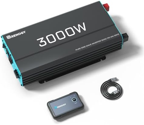 Renogy Inverter P2 3000W Pure Sine Wave Inverter 12V DC to 120V AC Converter for Home, RV, Truck, Camping, Trailer, with Wired Remote Controller, Support Li, AGM, SLD, GEL, FLD Batteries