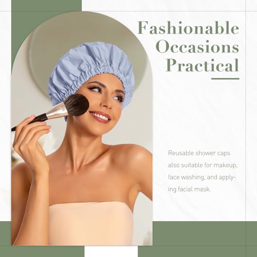 Reusable Shower Cap for Women, Large Waterproof Shower Essentials Bonnet Washable Elastic Band Bath Hair Wrap Hat for Long Hair, Braids(Mint Green)