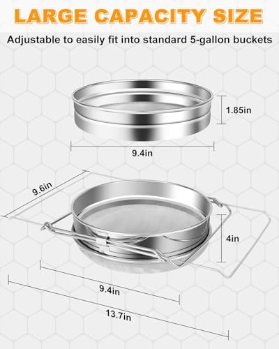 Stainless Steel Honey Strainer, Double Sieve Honey Filter, Honey Filters for 5 Gallon Bucket, Honey Fine Mesh Strainer, Honey Extractor Sieve Equipment for Clean Honey with Honey Harvesting Equipment