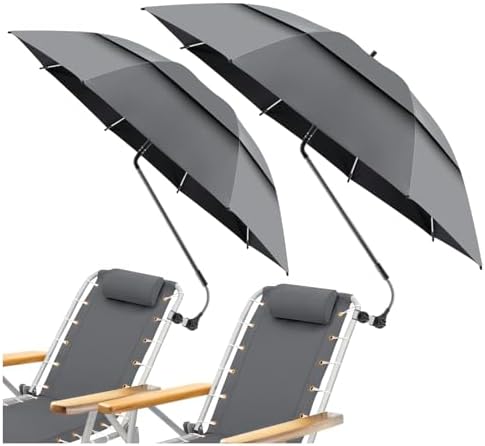 2 Pack 48.6" Double Canopy Umbrella with Clamp, UPF50+ Beach Chair Umbrella with clip, 360°Adjustable Portable Outdoor Wheelchair, Patio, Golf Carts,Camping(Not Include Chair)