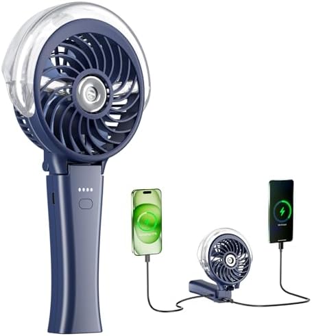 HandFan 4000mAh Upgraded Handheld Misting Fan, 50ml Water Tank, Rechargeable Personal Mister Fan Portable AC, Spray Water Mist Fans, Foldable Cooling Ice Fans for Beach Travel Outdoors(Royal Blue)