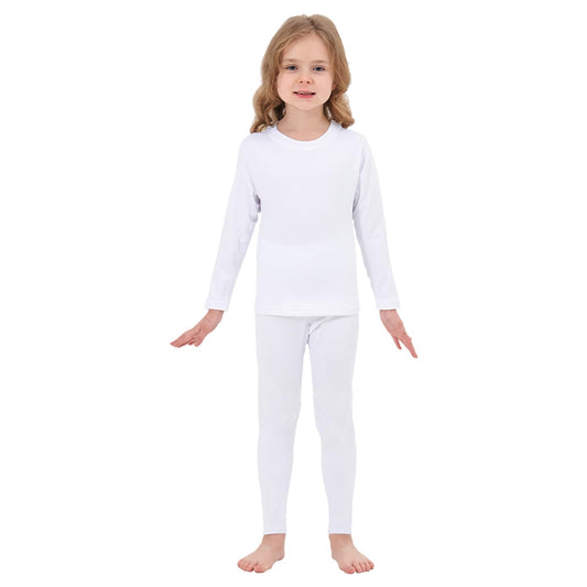 PISIQI Girls Thermal Underwear Set Ultra Soft Long Underwear for Kids Fleece Lined Winter Warm Base Layer Kids Long Johns Set White