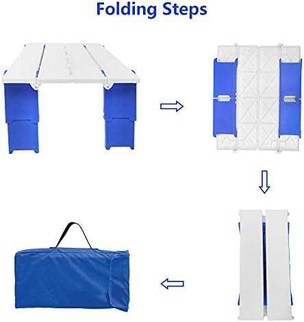 15.9"x14.2"x9.6" Large Portable Folding Beach Table for Sand Foldable Height Adjustable Side Table Desk for Camping Picnic BBQ with Carry Bag, Blue