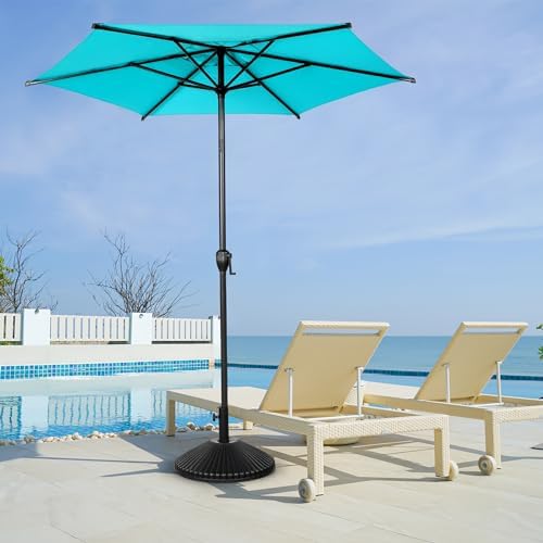 Abba Patio 7.5FT Lyon Outdoor Patio Umbrella Outdoor Table Umbrella with Push Button Tilt and Crank Market Umbrella 6 Sturdy Ribs UV Protection Waterproof for Garden Deck Backyard Pool Light Blue