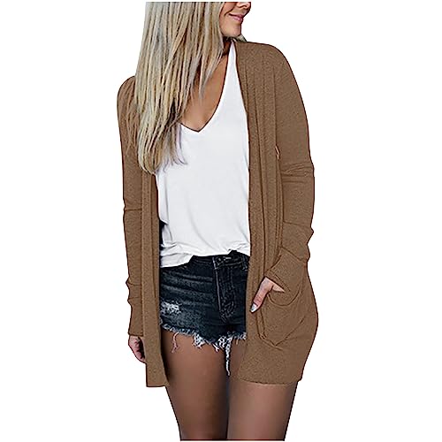 Lightweight Cardigan for Women 2024 Fall Casual Solid Long Sleeve Open Front Cardigans Outwear with Pockets