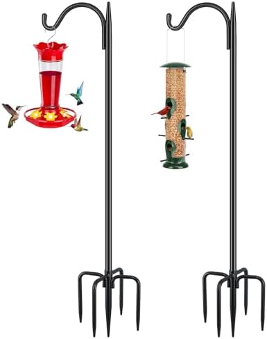 FEED GARDEN Bird Feeder Pole, 60 Inch Shepherds Hooks for Outdoor with 5 Prong Base, Adjustable Heavy Duty Shepherds Hook for Plant Baskets, Hummingbird Feeder, Wedding Decor, Lanterns,2 Pack