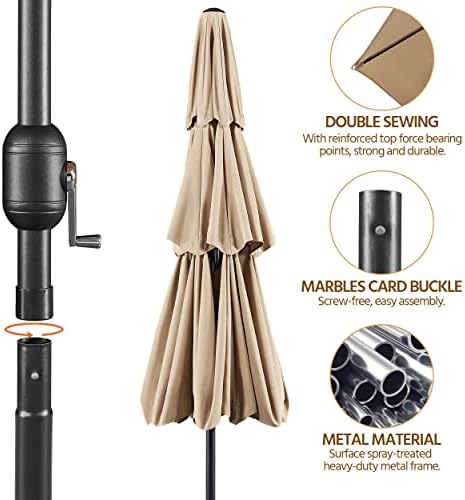 Yaheetech 3-Tier Patio Umbrella 10ft Vented Outdoor Canopy Sun Shade Large Market Table Umbrella Double-layer Cloth & Push-button Tilting for Yard/Garden/Park Tan
