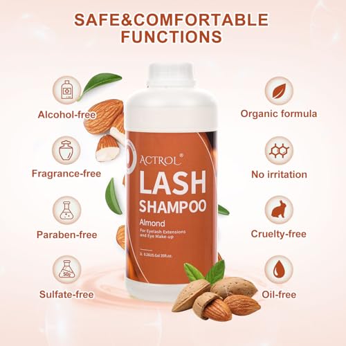 ACTROL Eyelash Extension Cleanser 60ML Natural Lash Extension Shampoo Peach Professional Eyelid Foaming Cleanser Paraben & Sulfate Free Non-lrritating with Salon and Home Care