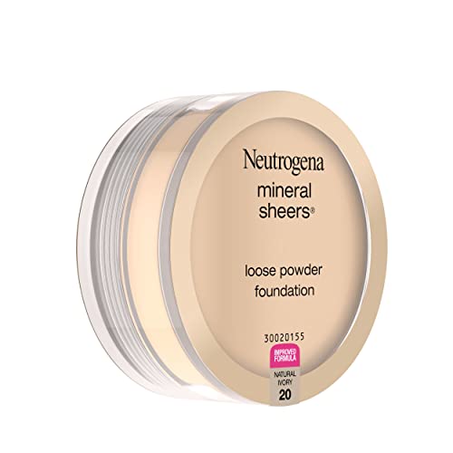 Neutrogena Mineral Sheers Lightweight Loose Powder Makeup Foundation with Vitamins A, C, & E, Sheer to Medium Buildable Coverage, Skin Tone Enhancer, Face Redness Reducer, Natural Ivory 20,.19 oz