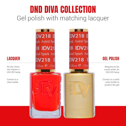 DND Diva Gel Polish Set, First Class Collection, UV/LED Gel Polish and Air Dry Nail Lacquer, Matching Chip-Free Polish Duo, 186 Peach Mimosa, 0.5 Fl Oz