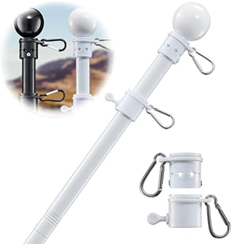 Flag Pole Holder for Outside House - 6ft Heavy Duty Metal House Flag Pole Kit, Tangle Free Spinning Flagpole for Outdoor Porch Residential Decoration - White