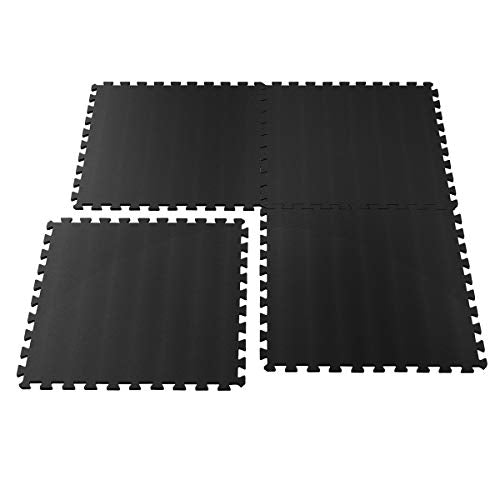 EVA Foam Mat Tiles 4-Pack - 16 SQ FT of Interlocking Padding for Garage, Playroom, or Gym Flooring - Workout Mat or Baby Playmat by Stalwart (Black)