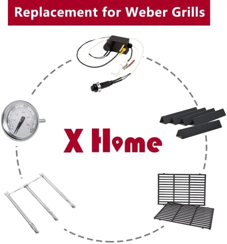 X Home 7638 Grill Grates Replacement for Weber Spirit 300 Series, E/S 310 & 320, Genesis Silver/Gold B & C Grill Replacement Parts, Cast Iron, 17.5 x 11.9 Inch, 2-Pack