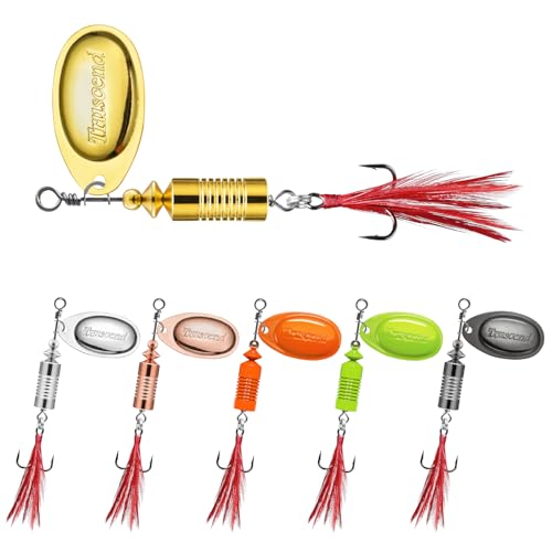 TRUSCEND Well-Made Rooster Tail Fishing Lures with Flash Copper Body and Blade, Two-Way Spinning Spoons System Fishing Spinners for Jigging, Freshwater Crappie Jigs, Blade Bait for Bass Trout Walleye