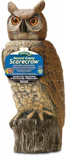 Dalen Fake Owl Decoy to Scare Birds Away from Gardens, Rooftops, and Patios - Scarecrow Provides Chemical-Free Pest Control - Safe and Humane, 18" 360º Rotating Head