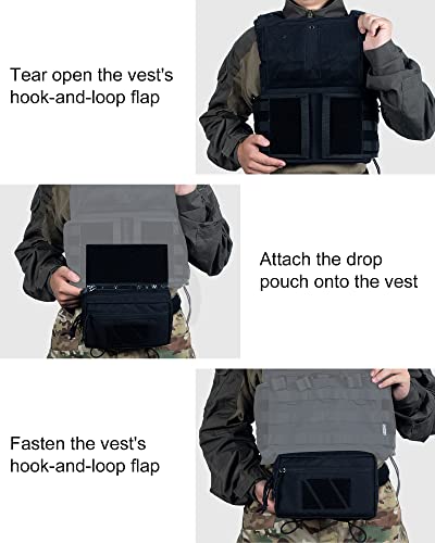 OneTigris Tactical Drop Pouch, Dangler Pouch PLUS1S Admin Pouch Tactical Tool Pouch with Hook and Loop Panel for Tactical Vest Chest Rig Plate Carrier Tactical Gear