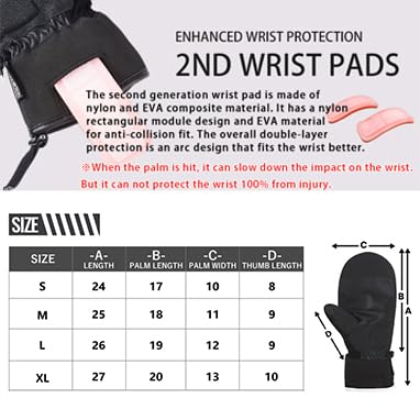 TaoTech Velcro Snowboarding Gloves with Wrist Guard, Men's and Women's ski Gloves with Protector, Mittens, 5 Finger Inner Patch(L, Beige/Corduroy)