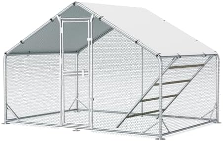 Large Metal Chicken Coop, 10x6.5x6.5FT Chicken Runs for Yard with Cover,