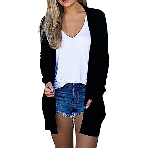 Lightweight Cardigan for Women 2024 Fall Casual Solid Long Sleeve Open Front Cardigans Outwear with Pockets