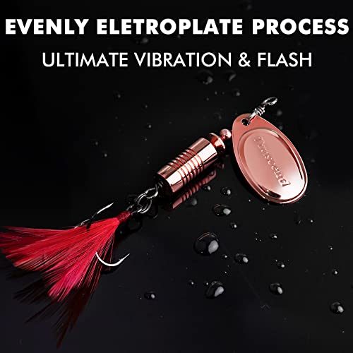 TRUSCEND Well-Made Rooster Tail Fishing Lures with Flash Copper Body and Blade, Two-Way Spinning Spoons System Fishing Spinners for Jigging, Freshwater Crappie Jigs, Blade Bait for Bass Trout Walleye