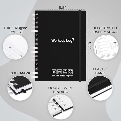 Skyline Fitness Journal – Workout Log Book For Home Exercise & Gym – Weightlifting Tracker - Training Accessories & Work Out Gifts (Black)