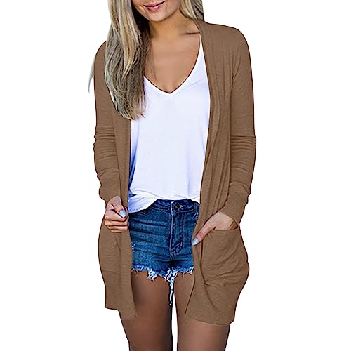 Lightweight Cardigan for Women 2024 Fall Casual Solid Long Sleeve Open Front Cardigans Outwear with Pockets