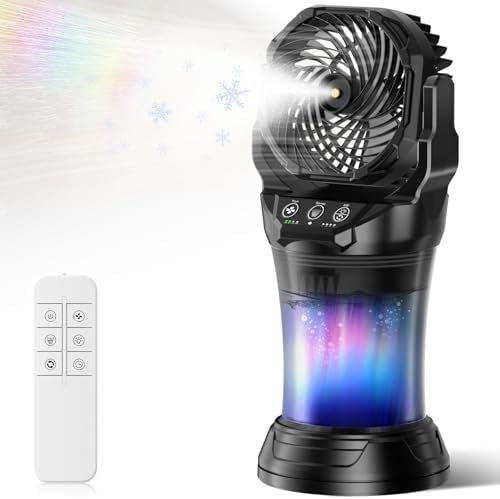 Misting Fan, Portable Misting Fan with 2L Water Tank, 30000mAh Battery, 180° Adjustable, 4 Speeds & 4 Mist Modes (Continuous/3S/5S/7S),4 LED Base Lights Remote Control for Outdoor Patio Camping