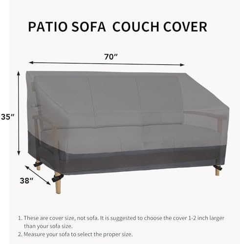 Easy-Going Outdoor Couch Cover - Heavy Duty 3-Seater Patio Sofa Cover - Windproof, Durable (70Wx38Dx35H inch, Gray/Dark Gray)