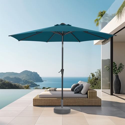 HOMSHADE 9ft Outdoor Patio Umbrella - Market Table Pool Deck Umbrella UPF50+ UV Protection with Push Button Tilt, Crank and 8 Sturdy Ribs (Peacock Blue, No base)
