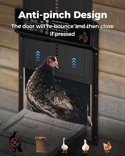 Solar Powered Automatic Chicken Coop Door, LCD Display, Timer & Light Sensor, 20-m Remote Control,Electirc Door,4 Modes, USB Rechargeable Battery, Black