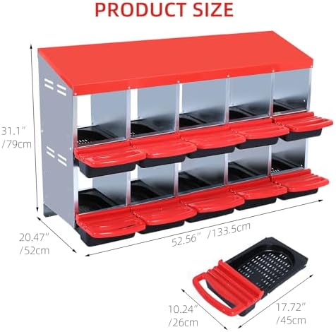 Chicken Nesting Box,10 Compartment Nesting Boxes for Laying Eggs,Wall Mount Poultry Roll Away Chicken Laying Boxes,Easy Egg Collection,Cleanable Pull Out Hen Roosting Boxes 10 Hole