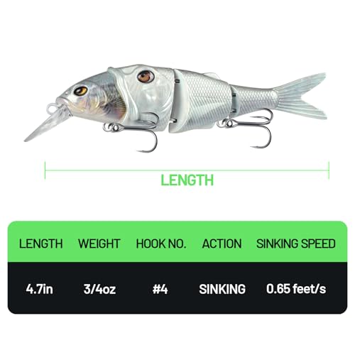 HANDING 3PCS Lifelike Multi-Jointed Swimbait, Bass Fishing Lure for Freshwater and Saltwater, Slow Sinking, Mustad Hook, Angler's Gift, for Pike Largemouth Bass, 1/2oz, 3/4oz and 1 1/4oz