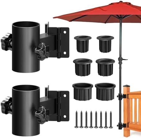 Stainless Steel Umbrella Deck Mount, Heavy Duty Patio Umbrella Holder, (Fits Umbrellas up to 2"), Patio Umbrella Base, Can be Mounted on a Flat Surface or at Right Angles to Save Space(1 Set, Black)