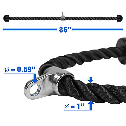 Yes4All Deluxe Tricep Rope Cable Attachment, 27 & 36 inch with 4 Colors, Exercise Machine Attachments Pulley System Gym Pull Down Rope with Carabiner, Black