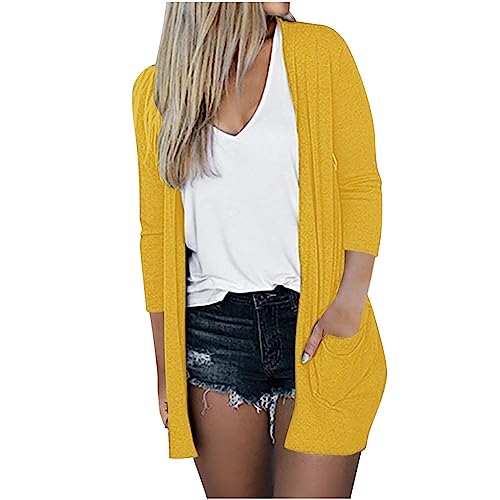 Lightweight Cardigan for Women 2024 Fall Casual Solid Long Sleeve Open Front Cardigans Outwear with Pockets