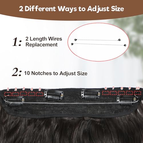 BUPPLER Halo Hair Extensions 12 Inch Invisible Wire Hair Extensions Adjustable Long Wavy Hair Extensions Synthetic Upgrade 4 Secure Clips in Hairpieces 12 Inch,Jet Black to Brown