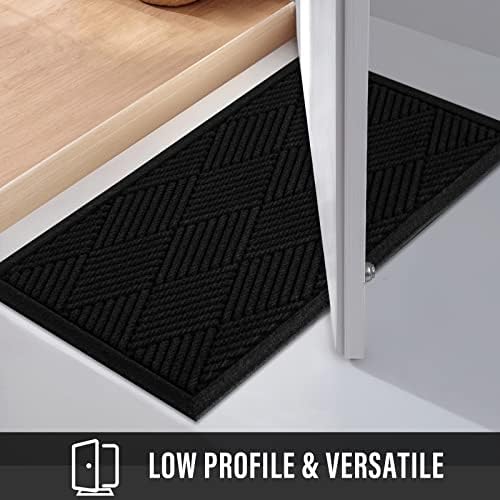 Durable Front Door Mat, Absorbent Muddy Dirt Resist Welcome Door Mats Outdoor Indoor, Stain and Fade Resistant, Non-Slip Rubber Backing Low Profile Doormat for Entryway, 30×17, Black