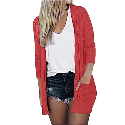 Lightweight Cardigan for Women 2024 Fall Casual Solid Long Sleeve Open Front Cardigans Outwear with Pockets