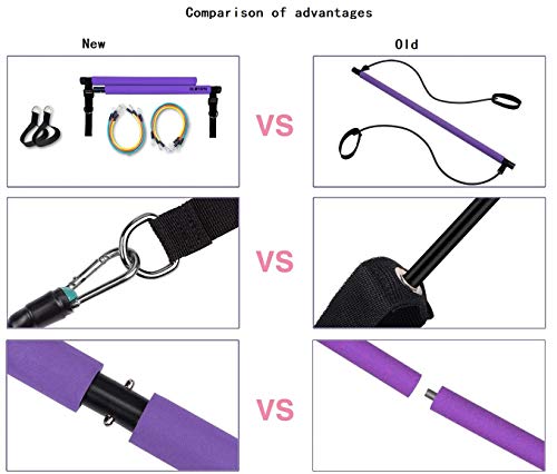 Portable Pilates Stick Yoga Exercise Pilates Bar, Yoga Pilates Bar Reformer Kit, Pilates Bar Kit with Resistance Band,Home Gym Pilates with Foot Loop for Total Body Workout (New-Pink- Pilates)