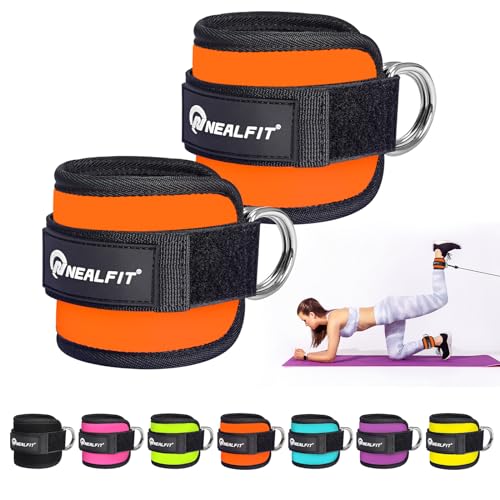 NEALFIT Ankle Strap for Cable Machine, Gym Ankle Cuff for Kickbacks, Leg Extensions, Glute Workouts, Booty Hip Abductors Exercise for Women and Men (Pair, Orange)
