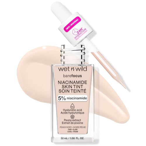 wet n wild Bare Focus Skin Tint, 5% Niacinamide Enriched, Buildable Sheer Lightweight Coverage, Natural Radiant Finish, Hyaluronic & Vitamin Hydration Boost, Cruelty-Free & Vegan - Peach Ivory