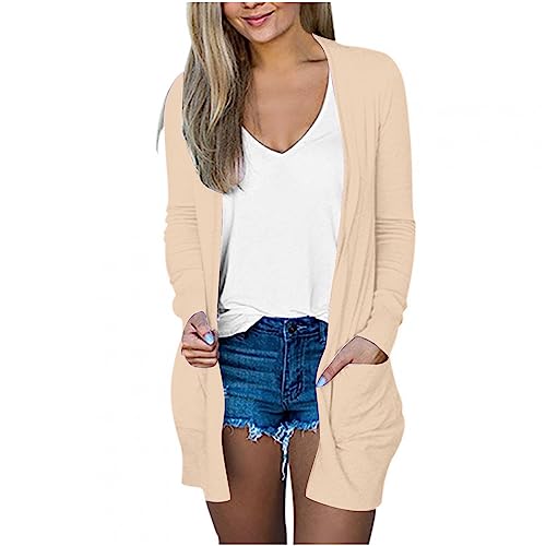 Lightweight Cardigan for Women 2024 Fall Casual Solid Long Sleeve Open Front Cardigans Outwear with Pockets